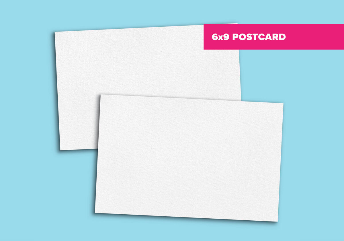 A 6 by 9 inch direct mail postcard