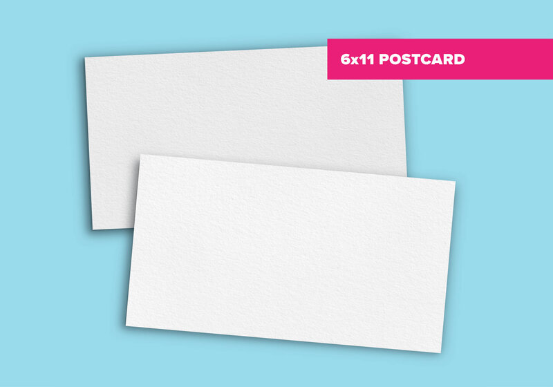 A 6 by 11 inch direct mail postcard